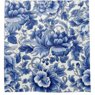 Indigo Blue Flowers Shower Curtain