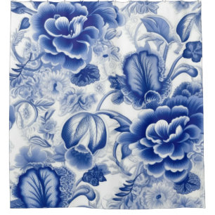 Indigo Blue Flowers Shower Curtain