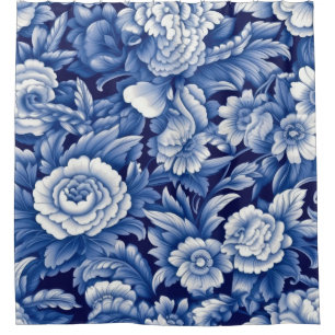 Indigo Blue Flowers Shower Curtain