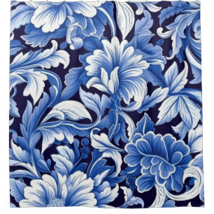 Indigo Blue Flowers Shower Curtain