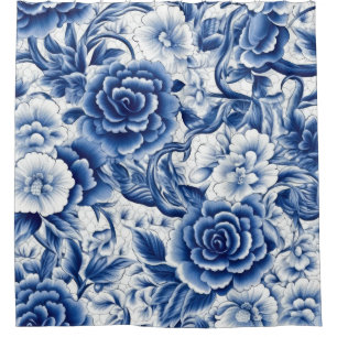 Indigo Blue Flowers Shower Curtain