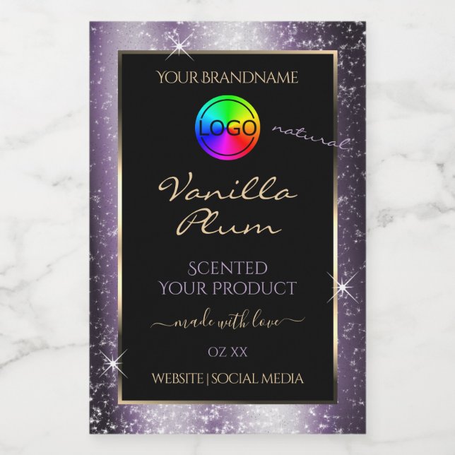 Indigo Blue Glitter Frame Product Label with Logo (Single Label)