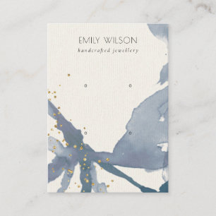 Indigo Blue Gold Abstract 2 Stud Earring Display Business Card