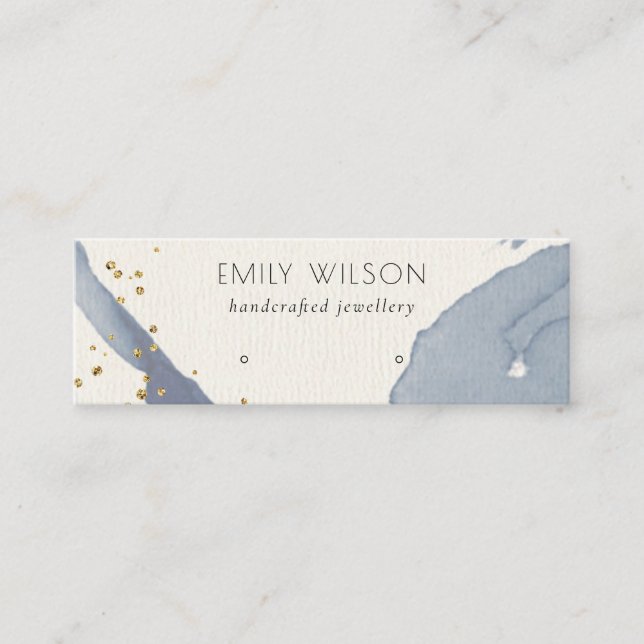 Indigo Blue Gold Abstract Stud Earring Display Mini Business Card (Front)