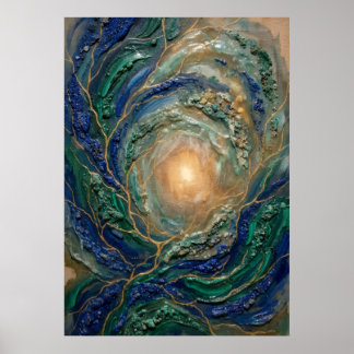 Indigo Blue Gold Marbled Spiritual Abstract Poster