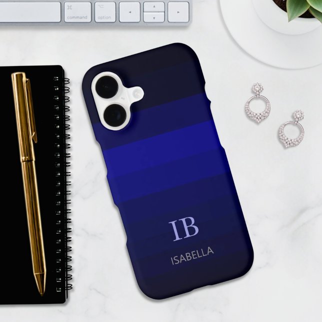 Indigo Blue Gradient Color Stripes with Monogram (Creator Uploaded)