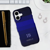 Indigo Blue Gradient Colour Stripes with Monogram