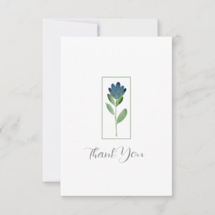 Indigo Blue, Green Watercolor Abstract Flower Thank You Card