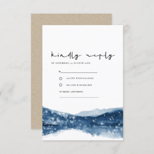 INDIGO BLUE LAKE MOUNTAINS SNOWFALL WEDDING RSVP ENCLOSURE CARD