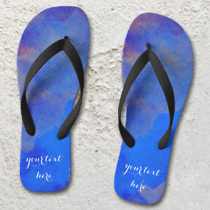Indigo Blue Lavender Abstract Watercolor Jandals