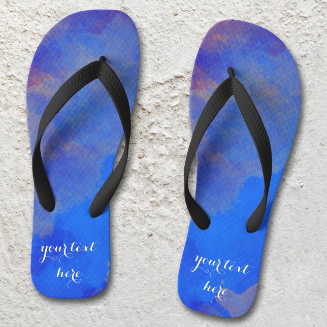 Indigo Blue Lavender Abstract Watercolor Jandals (Flip flops featuring a lavender blue and purple original watercolor painting)