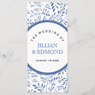 Indigo blue leaves pattern wedding program programme