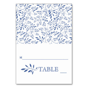 Indigo blue leaves wedding folded escort card