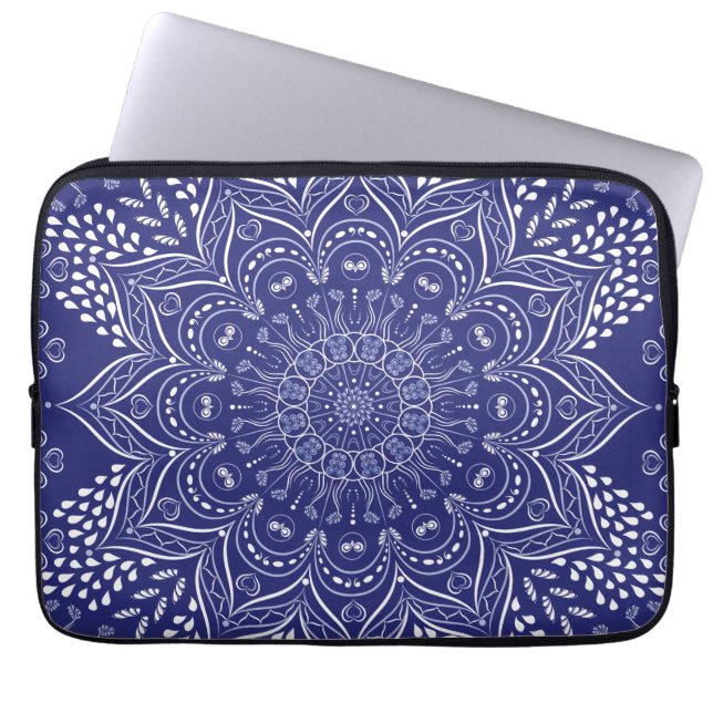 Indigo blue mandala laptop sleeve (Front)