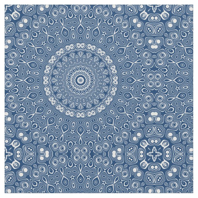 Indigo Blue Mandala Pattern Fabric (Close Up)