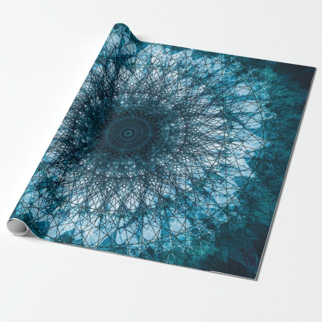 Indigo Blue Mandala Wrapping Paper (Unrolled)