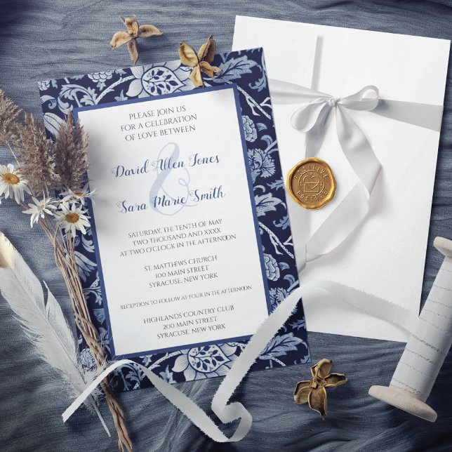 Indigo Blue Meadow Wildflowers Wedding Invitation (Creator Uploaded)