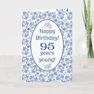 Indigo Blue on White Floral 95th Birthday Card
