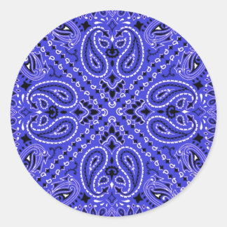 Indigo Blue Paisley Western Bandanna Scarf Print Classic Round Sticker
