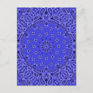 Indigo Blue Paisley Western Bandanna Scarf Print Postcard