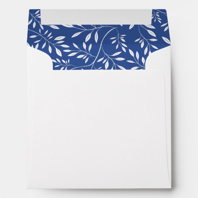 Indigo blue pattern of leaves and monogram wedding envelope (Back (Bottom))