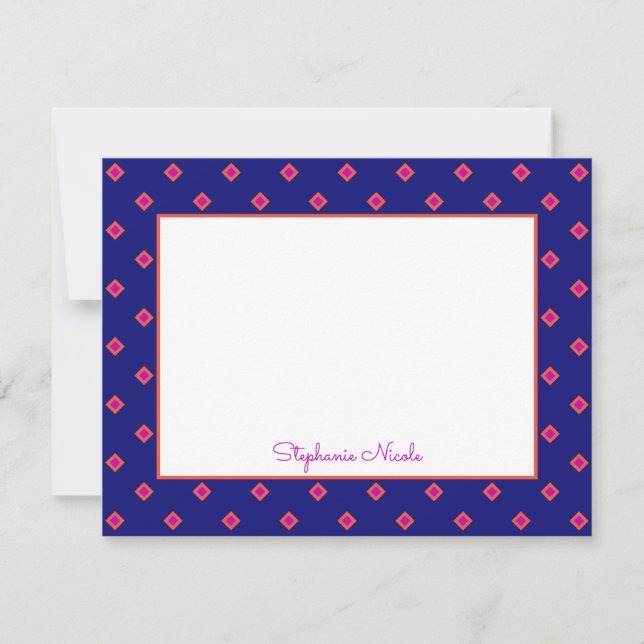 Indigo Blue Pink Orange Diamond Polka Dot Name  Card (Front)
