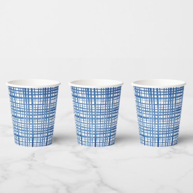 Indigo blue Shibori Japanese watercolor grid  Paper Cups (Multi)