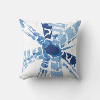 Indigo blue Shibori sunburst watercolor print Cushion