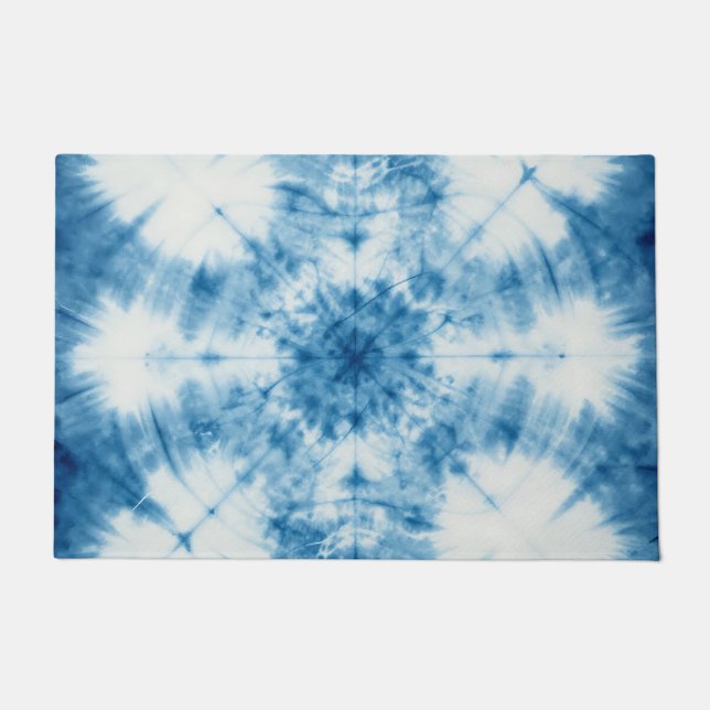 Indigo Blue Shibori Tie Dye Pattern Doormat (Front)