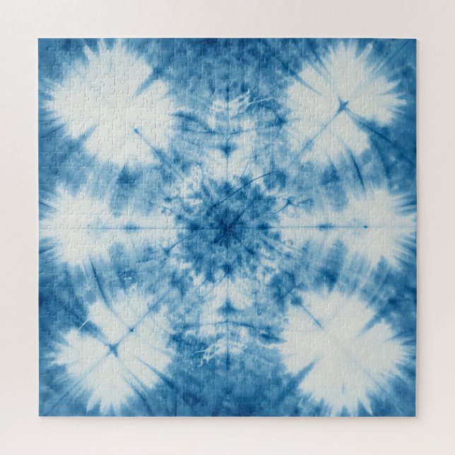 Indigo Blue Shibori Tie Dye Pattern Jigsaw Puzzle (Vertical)
