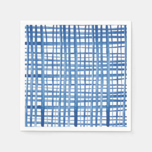 Indigo blue Shibori watercolor loose grid pattern Napkin