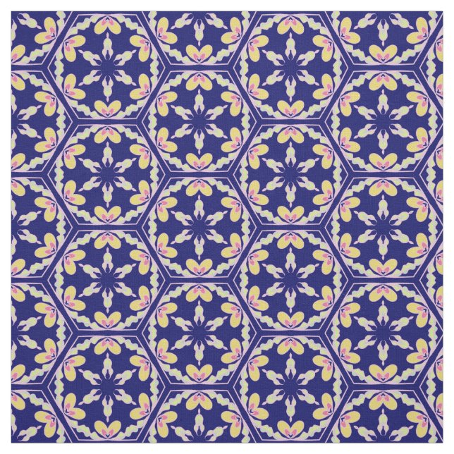 Indigo Blue Spanish Mediterranean tile pattern Fabric (Swatch)