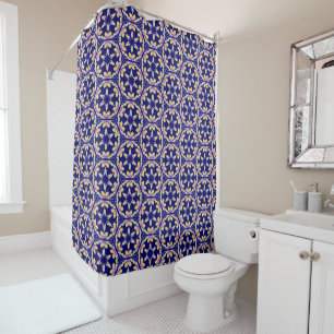 Indigo Blue Spanish Mediterranean Tile Pattern Shower Curtain