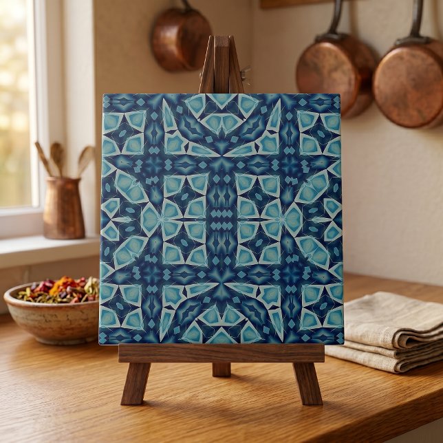 Indigo Blue Symmetrical Geometric Mosaic Art Tile (Creator Uploaded)
