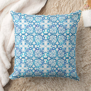 Indigo blue tile pattern cushion
