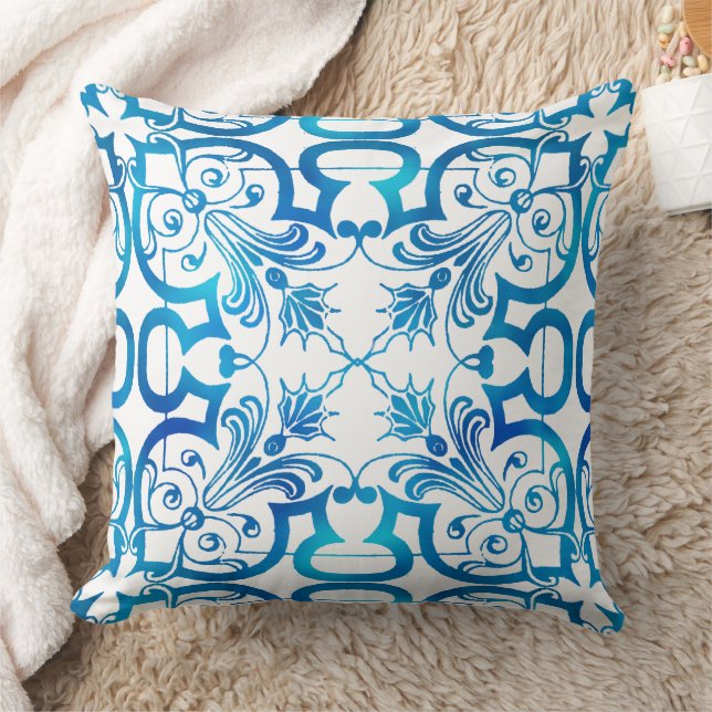 Indigo blue tile pattern cushion (Blanket)