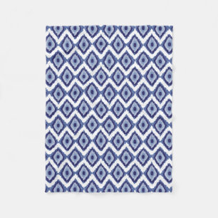 Indigo Blue Tribal Ikat Diamond White Chevron Fleece Blanket