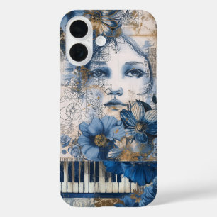 Indigo Blue Vintage Abstract Art Collage  iPhone 16 Case