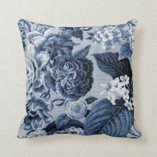 Indigo Blue Vintage Botanical Floral Toile No.1 Cushion