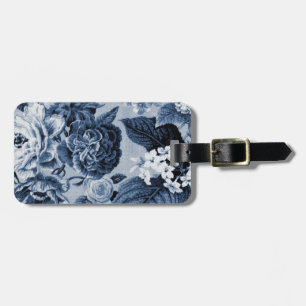 Indigo Blue Vintage Botanical Floral Toile No.1 Luggage Tag