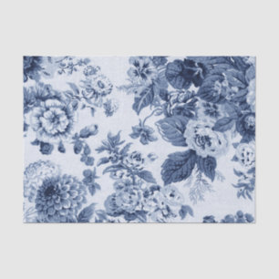 Indigo Blue Vintage Floral Toile No.3B Tissue Paper