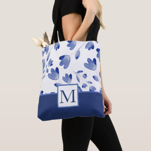 Indigo Blue Watercolor Flower Stems Tote Bag