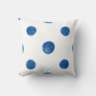 Indigo blue watercolor polka dots shibori pattern cushion