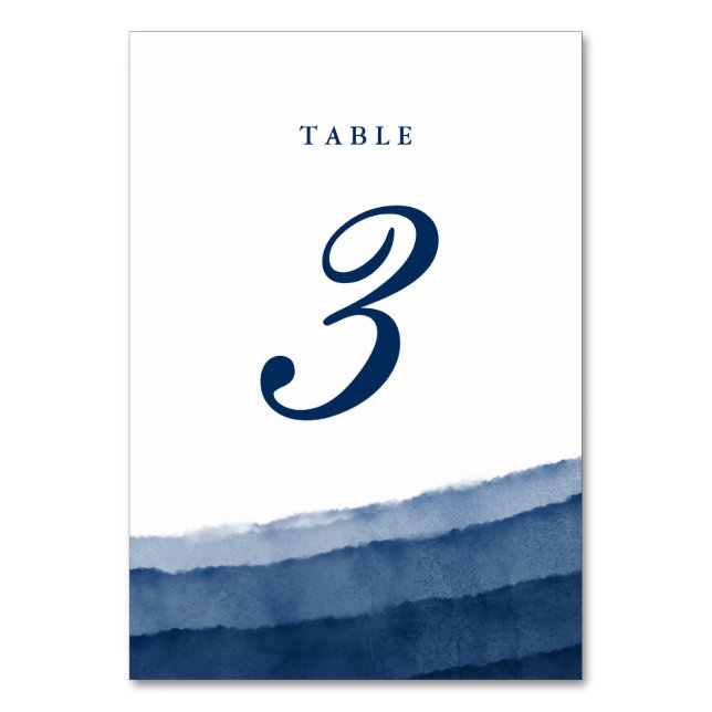 Indigo Blue Watercolor Wedding Table Number (Front)