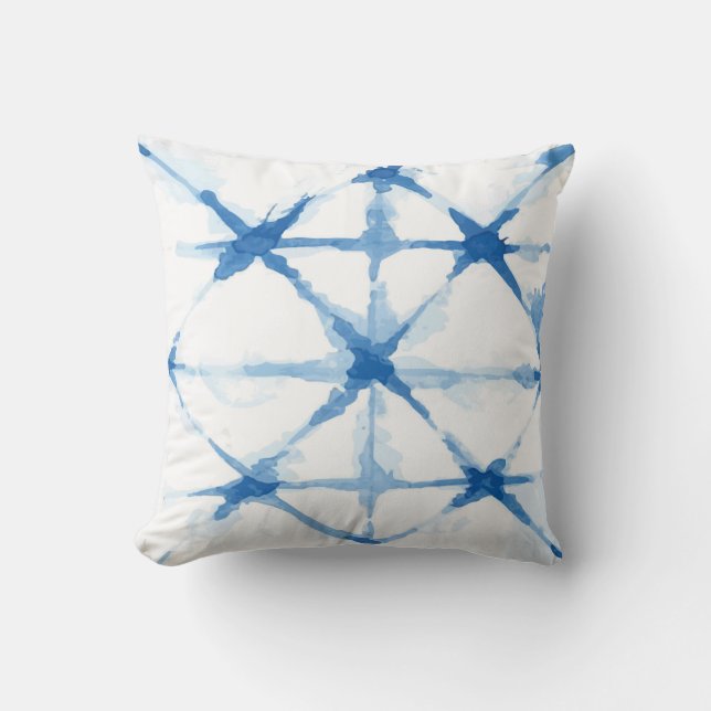 Indigo blue watercolor X pattern shibori print Cushion (Front)