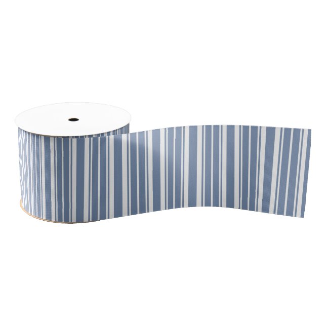 Indigo Blue White Ticking Striped Grosgrain Ribbon (Spool)