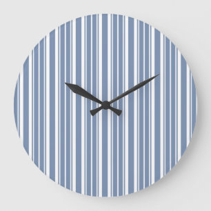 Indigo Blue White Ticking Stripes Round Wall Clock