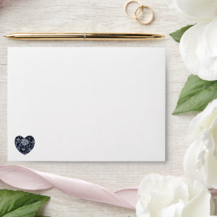 Indigo Blue Wildflower Heart Wedding Envelope