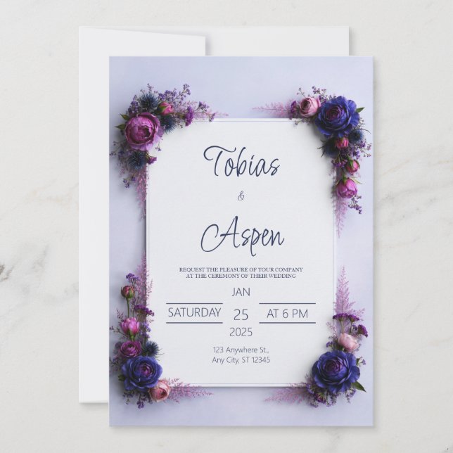 Indigo Blush Floral Corner Wedding Invitation (Front)