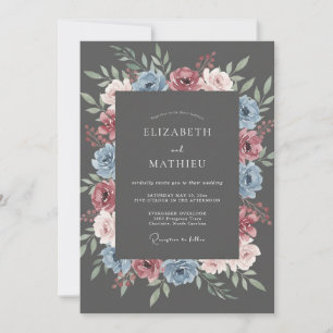 Indigo Blush Floral Romance Wedding Invitation